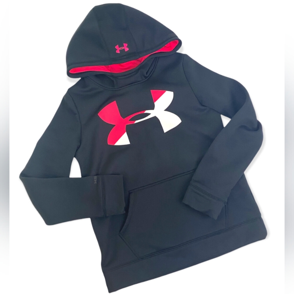 Under Armour Girls Armour Fleece Big Logo Black/Pink Hoodie NWOT Sz YLG MSRP $45